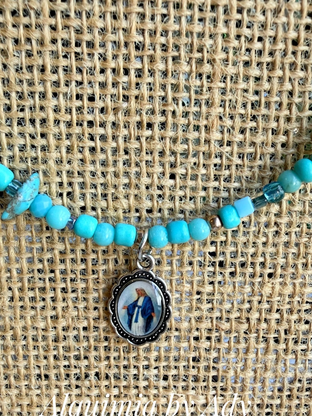 Turquoise Bead Religious Pendant Necklace
